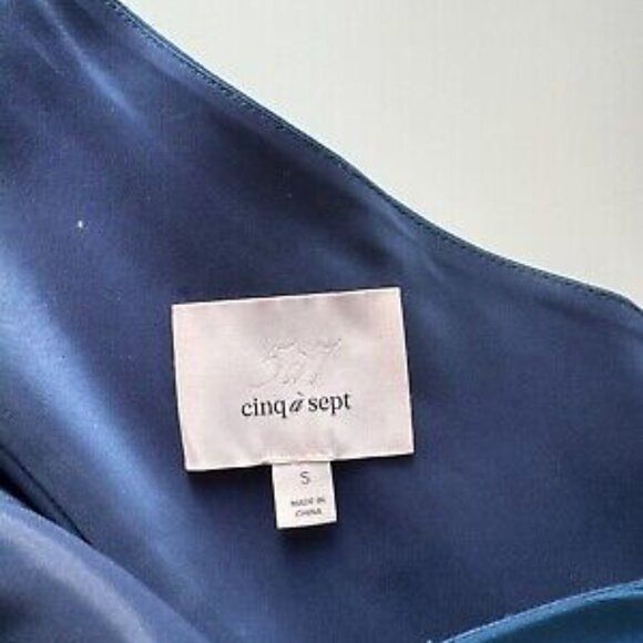 CINQ A SEPT Caspian Lapis Blue Silk Georgette One Shoulder Ruffle Top - Picture 4 of 6